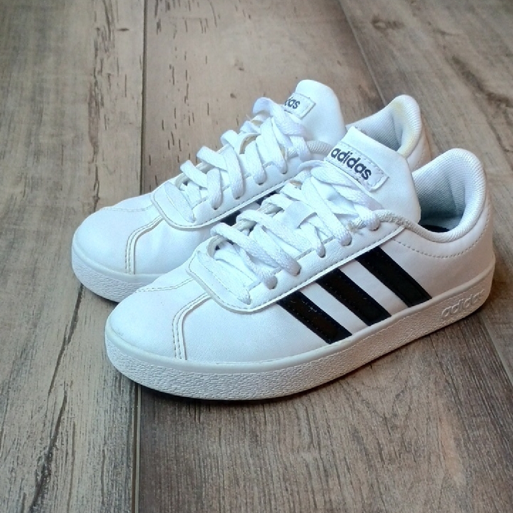 adidas Kids White Sneakers with Black Three Stripes